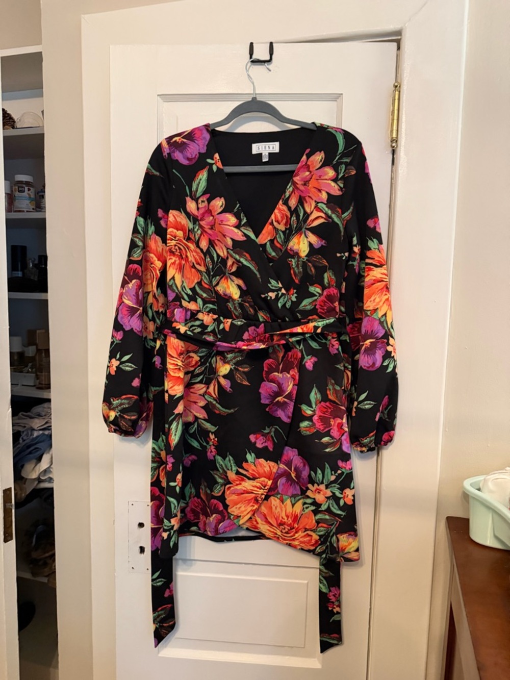 Floral wrap mini dress black multicolor size 10
